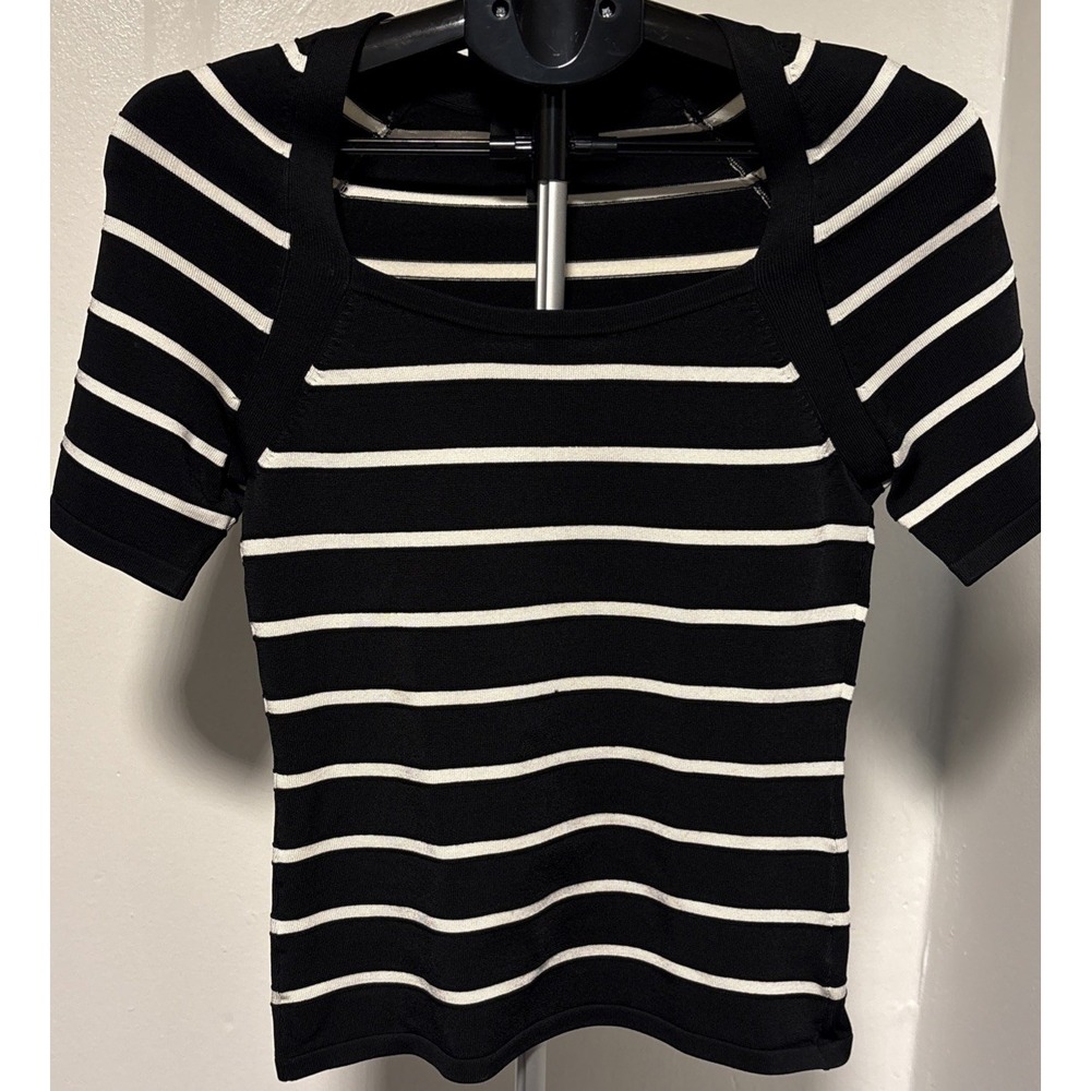 White House Black Market Black And White Stripes Short Sleeve Size S